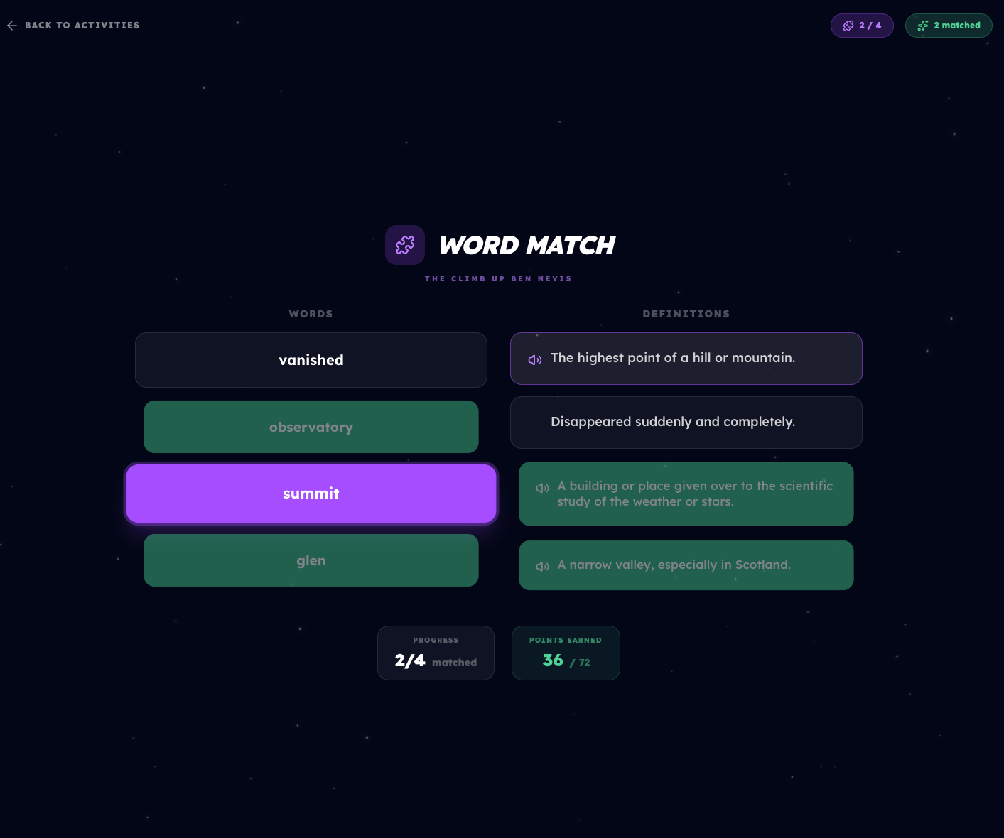 Vocabulary Word Match Game for Literacy Improvement